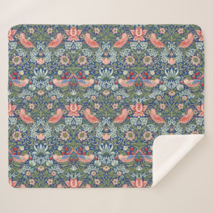 Cobertor Sherpa Ladrão de Morango William Morris Azul Coral