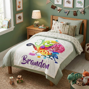 Cobertor Sherpa Lagarto floral colorido personalizado