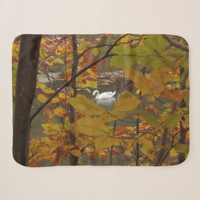 Cobertor Sherpa Lago de Outono com Cisne (Frente (Horizontal))