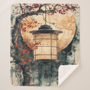 Cobertor Sherpa Lanterna Iluminada pela Lua Sumi-E Aquarela (2)