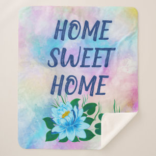 Cobertor Sherpa Lar doce lar bela flor azul aquarela