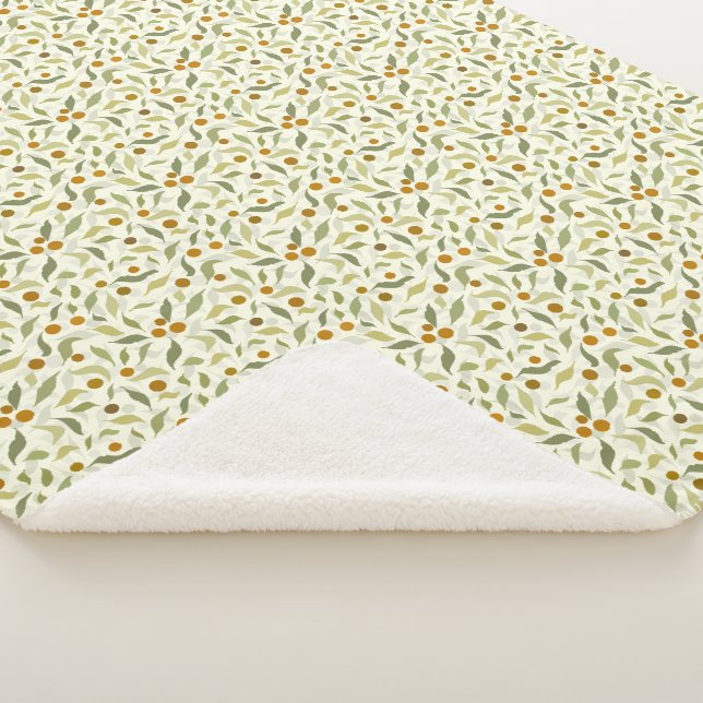Cobertor Sherpa Laranja Berries e Folhas no creme - padrão. (3/4)
