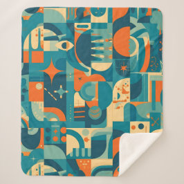 Cobertor Sherpa Laranja e Azul Geométrico Abstrato