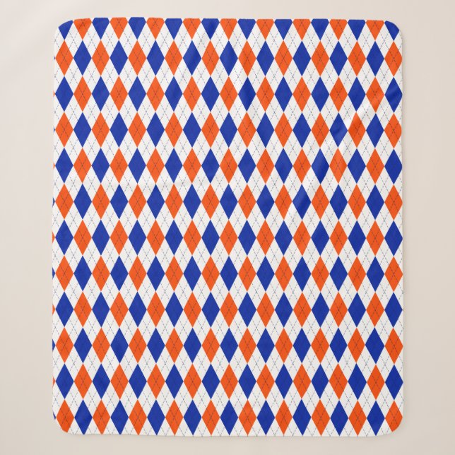 Cobertor Sherpa Laranja e Blue Diamond Argyle (Frente)