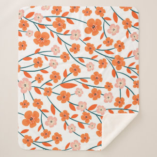Cobertor Sherpa Laranja Floral Pastel Branco Sem Costura
