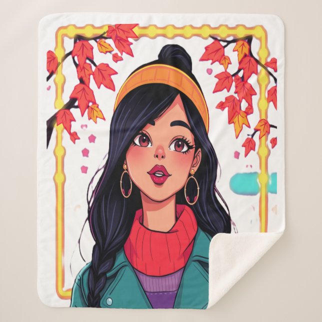 Cobertor Sherpa Large Autumn Girl Sherpa Blanket – Cozy Oversized  (Frente)