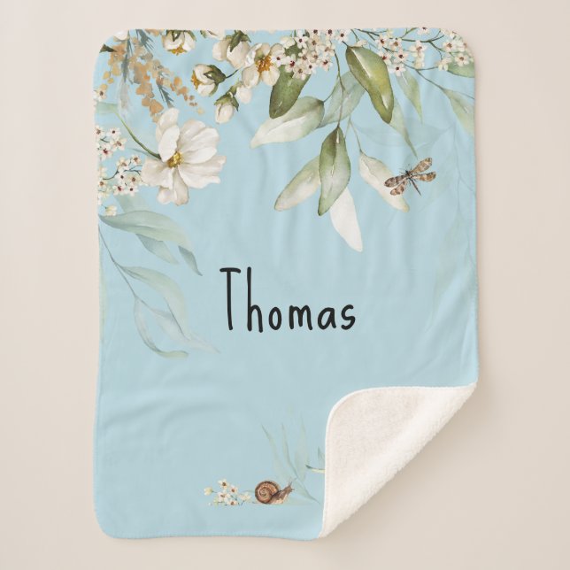 Cobertor Sherpa Largura Floral De Aquarela, Roupa De Menino (Frente)