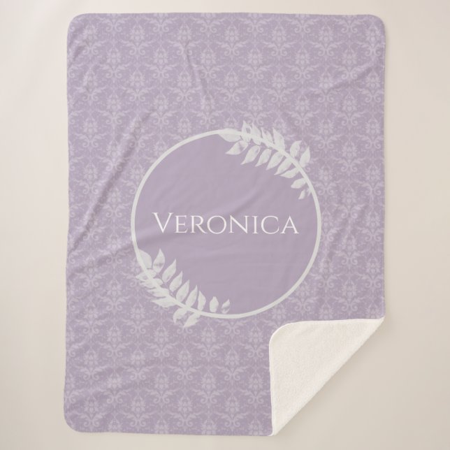 Cobertor Sherpa Lavanda Elegante Damask Personalizado (Frente)