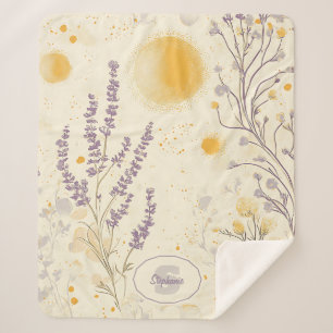 Cobertor Sherpa Lavanda Whimsical e Padrão Floral Amarelo