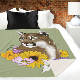 Cobertor Sherpa Leão-da-montanha Puma Flores