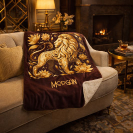 Cobertor Sherpa Leão Dourado Majestoso Personalizado