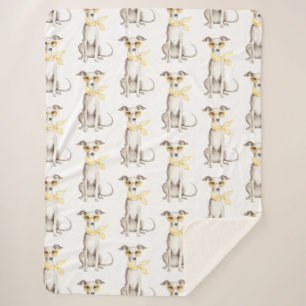 Cobertor Sherpa Lenço Amarelo Suave Cachorro Branco Aniversário