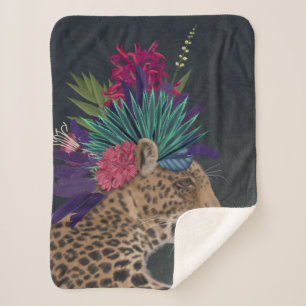 Cobertor Sherpa Leopardo com cabeça tropical