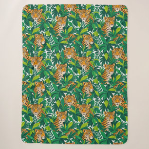 Cobertor Sherpa Leopardos Entre Vegetação Tropical Luxuriante