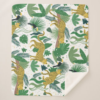 Cobertor Sherpa Leopards Jungle: Crianças Tropicais Sem Olhos.