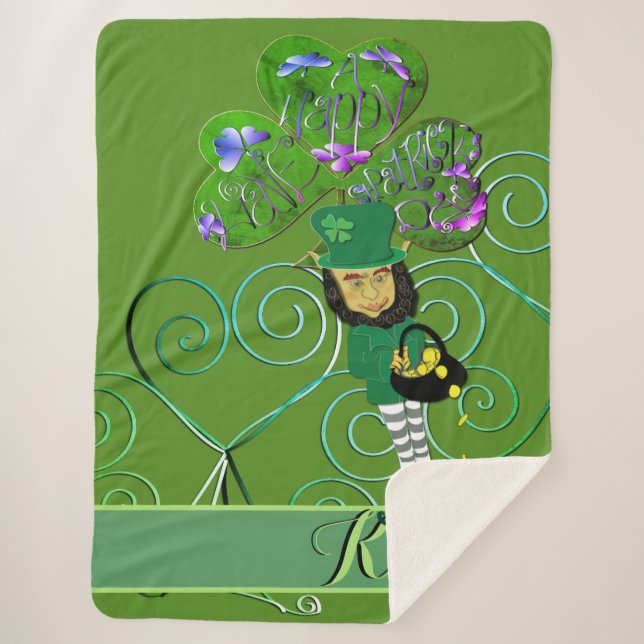 Cobertor Sherpa Leprechaun Shamrock (Frente)