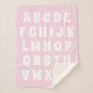 Cobertor Sherpa Letra alfabética Abc cor-de-rosa crianças branca