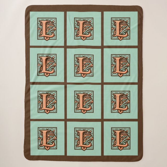 Cobertor Sherpa Letra Celta Pastel "L" Grande Folha (Frente)
