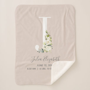 Cobertor Sherpa Letra Floral Cor-de-Rosa Esbranquiçada J Letra Be
