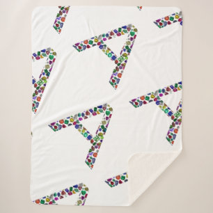 Cobertor Sherpa Letra inicial A com gemstone Floral Monograma