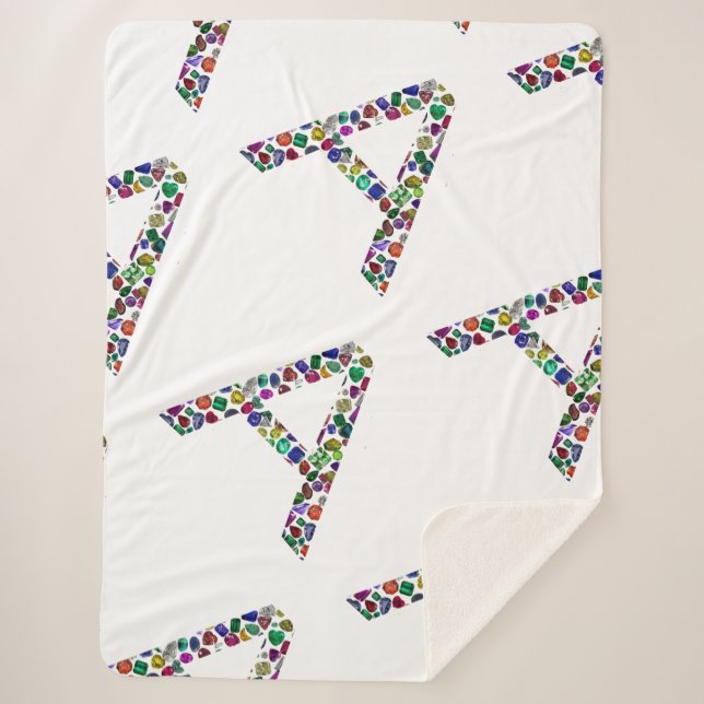 Cobertor Sherpa Letra inicial A com gemstone Floral Monograma (Frente)