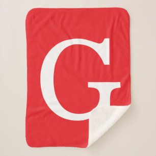 Cobertor Sherpa Letra Inicial Monograma Vermelho Branco Simples
