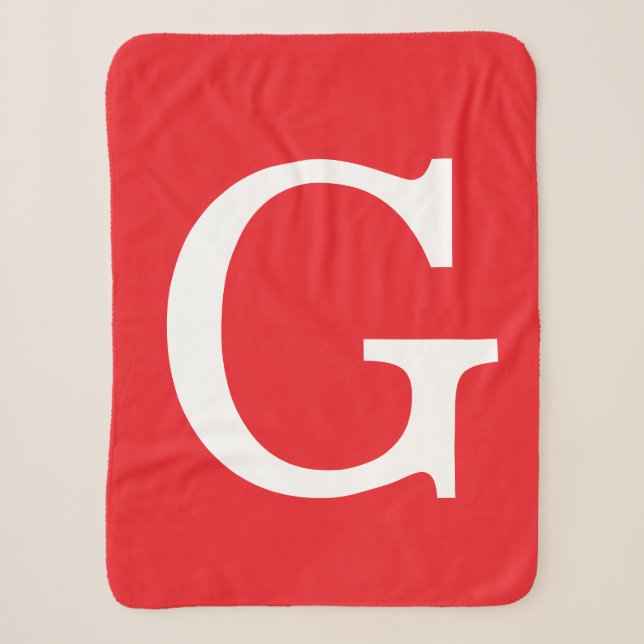 Cobertor Sherpa Letra Inicial Monograma Vermelho Branco Simples (Frente)