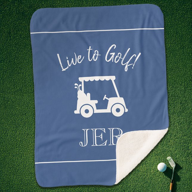 Cobertor Sherpa Letreiro de iniciais monogramadas de carrinho de g (Golfer Golf Cart Monogrammed Initials Classic Blue Sherpa Blanket)