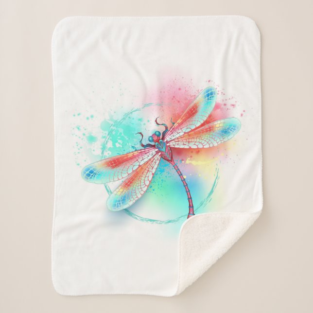 Cobertor Sherpa libélula vermelha sobre fundo de aquarela (Frente)