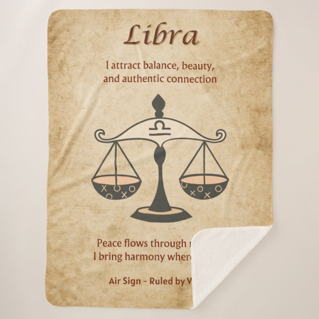Cobertor Sherpa Libra Zodíaco com Afirmações Equilibradas (Frente)