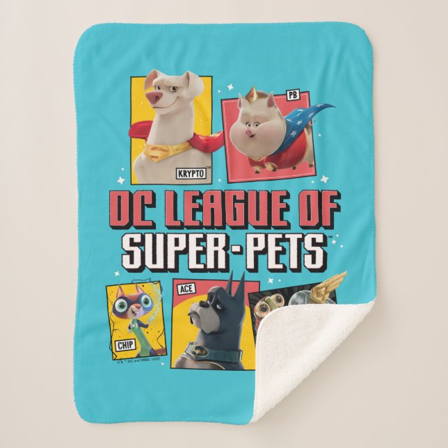 Cobertor Sherpa Liga DC de Painéis de Caracteres Super Pets (Frente)