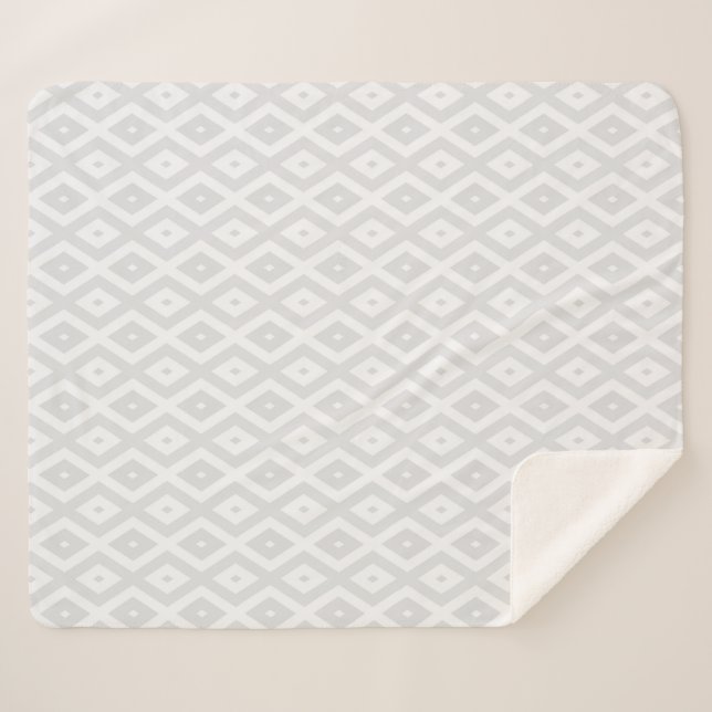 Cobertor Sherpa Light grey and white diamond pattern (Frente (Horizontal))