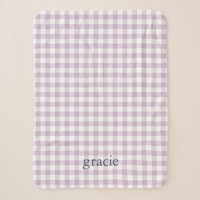 Cobertor Sherpa Lilás Gingham Monogramado Roxo (Frente)