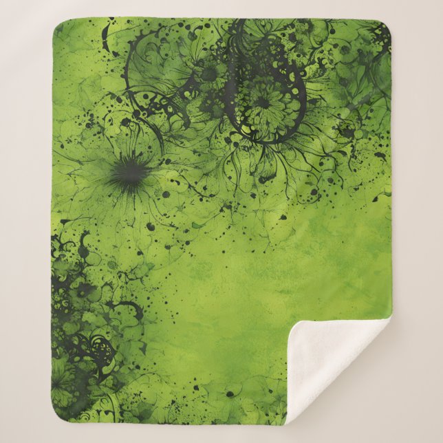 Cobertor Sherpa Lime Verde Grunge com Acentos Pretos (Frente)