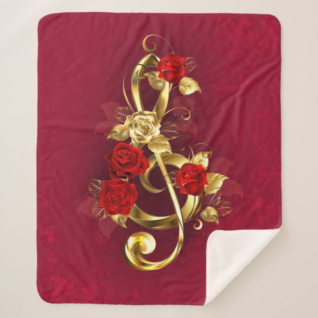 Cobertor Sherpa Limpeza de ouro com Flores Rosa (Frente)