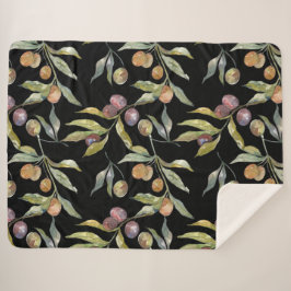 Cobertor Sherpa Linda Aquarela Azeitona Italiana Padrão Preto