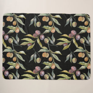 Cobertor Sherpa Linda Aquarela Azeitona Italiana Padrão Preto