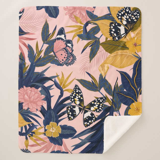 Cobertor Sherpa Linda e sem descontinuidades do padrão tropical do (Frente)