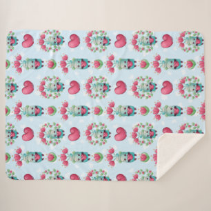 Cobertor Sherpa Linda Floral Mason Jar Hearts Pattern