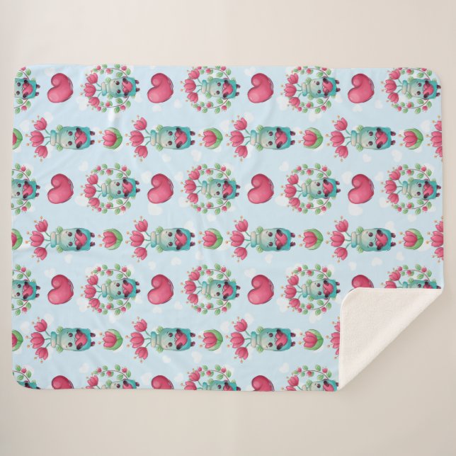 Cobertor Sherpa Linda Floral Mason Jar Hearts Pattern (Frente (Horizontal))