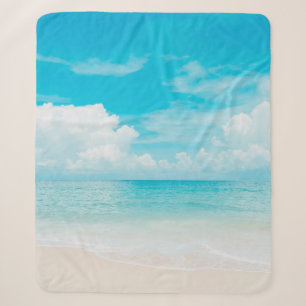 Cobertor Sherpa Linda praia tropical com céu azul e branco c