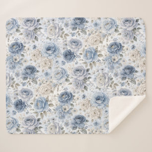 Cobertor Sherpa Linda Rosa Azul Aquarela Floral