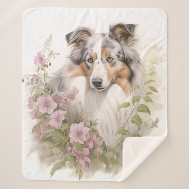 Cobertor Sherpa Linda Sheltie Azul Merle (Frente)