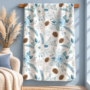 Cobertor Sherpa Lindas Flores de Inverno em Aquarela Decoração de