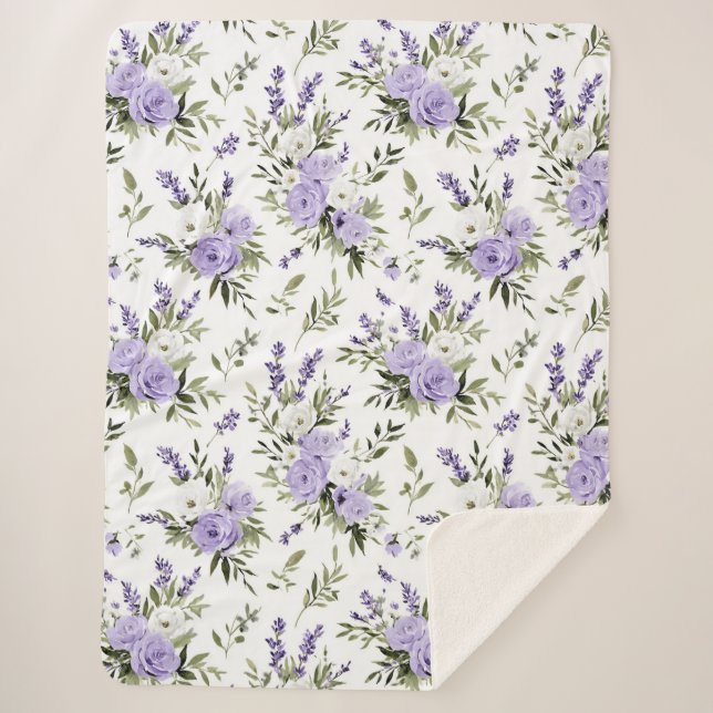 Cobertor Sherpa Lindas Flores de Lavanda  (Frente)