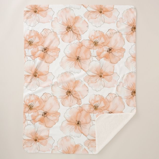 Cobertor Sherpa Lindas Flores de Pêssego (Frente)