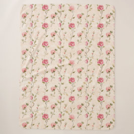 Cobertor Sherpa Lindas Rosas Florais Rosa Creme