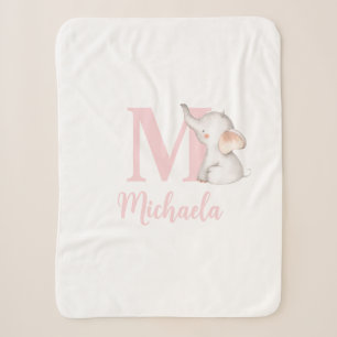 Cobertor Sherpa Lindo Elefante Bebê em Aquarela Rosa com Monograma