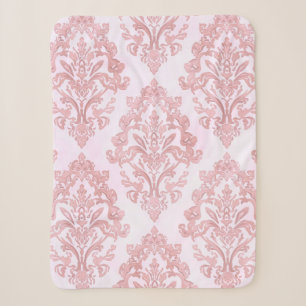 Cobertor Sherpa Lindo em Rosa Padrão de Damasco Vitoriano em Aquar