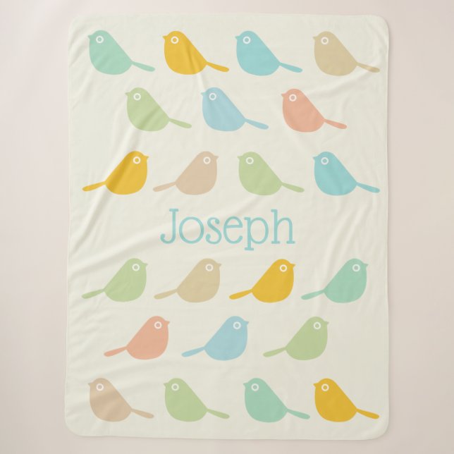 Cobertor Sherpa Lindos passarinhos personalizados em cores pastel  (Frente)